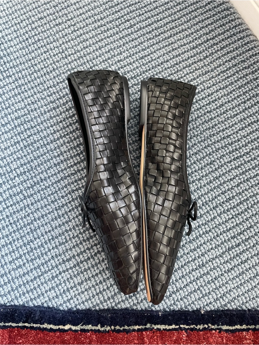 Quince Italian Leather Handwoven Square Toe Ballet Flat Sz 10 Black Like New - Picture 7 of 9